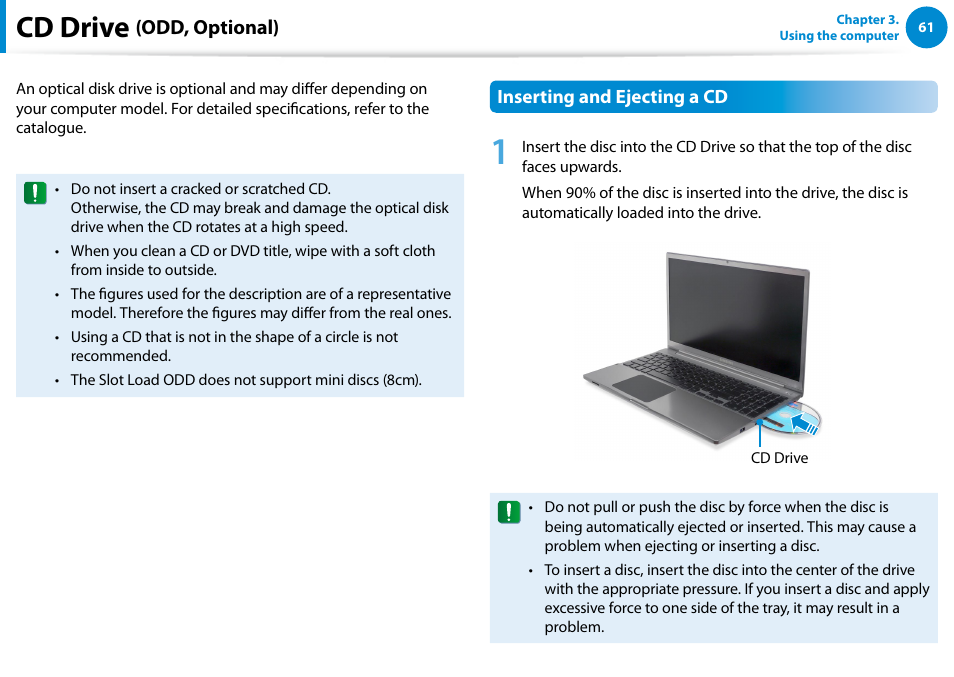 Cd drive (odd, optional), Cd drive, Odd, optional) | Samsung NP770Z7E-S01UB User Manual | Page 62 / 153