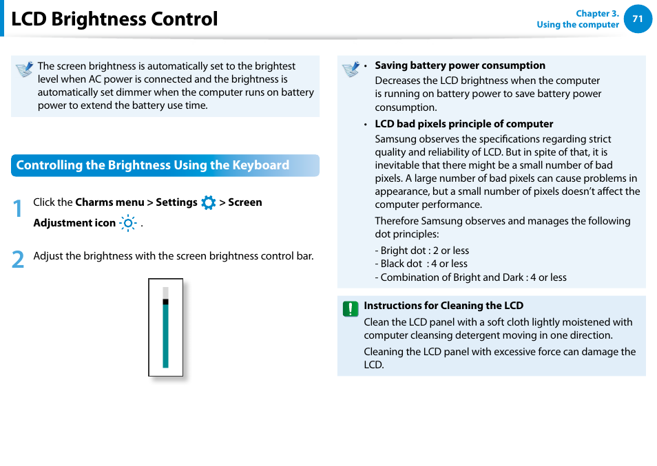 Lcd brightness control | Samsung NP770Z7E-S01UB User Manual | Page 72 / 153