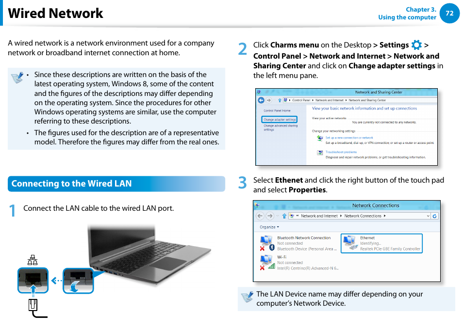 Wired network | Samsung NP770Z7E-S01UB User Manual | Page 73 / 153