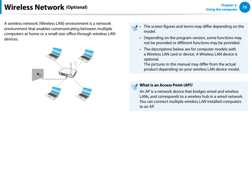 Wireless network (optional), Wireless network | Samsung NP770Z7E-S01UB User Manual | Page 76 / 153