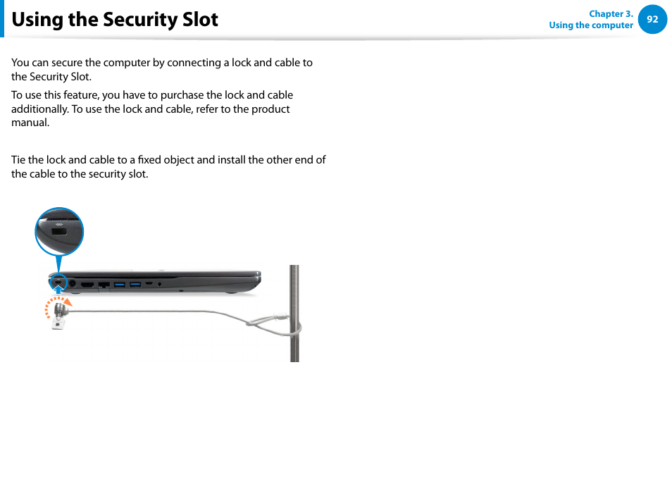 Using the security slot | Samsung NP770Z7E-S01UB User Manual | Page 93 / 153