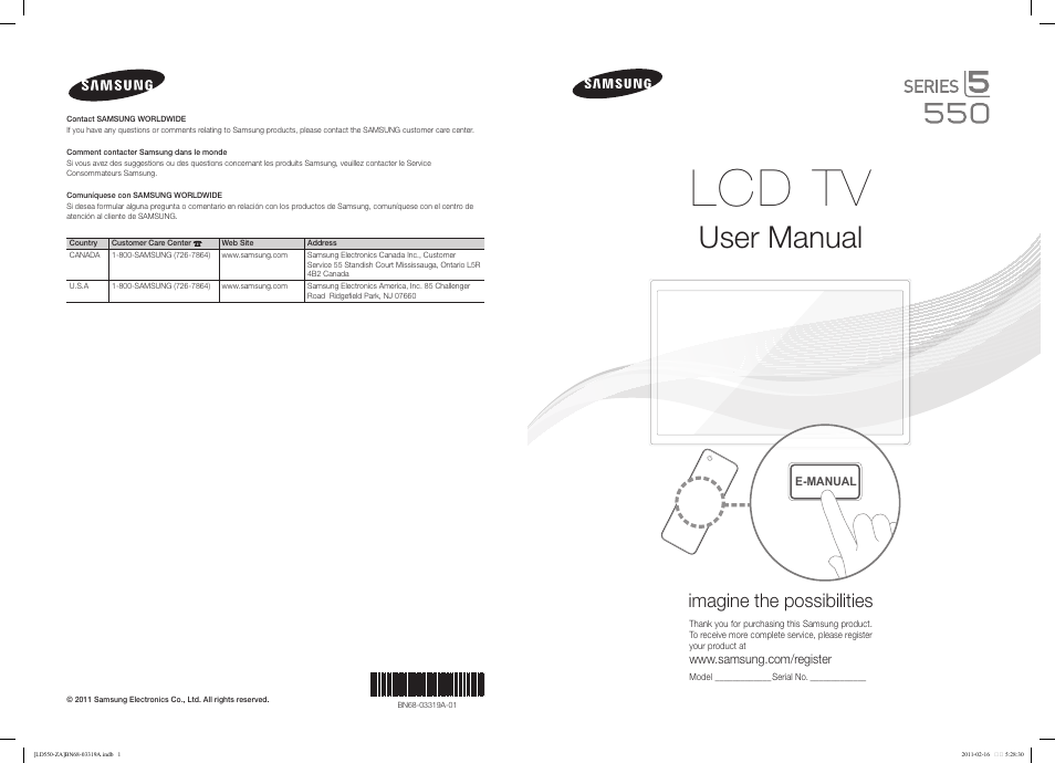 Samsung LN46D550K1FXZA User Manual | 19 pages