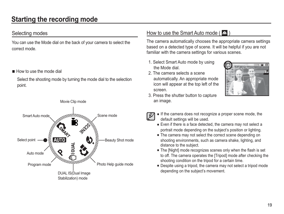 Starting the recording mode | Samsung EC-SL620ABP-US User Manual | Page 20 / 103