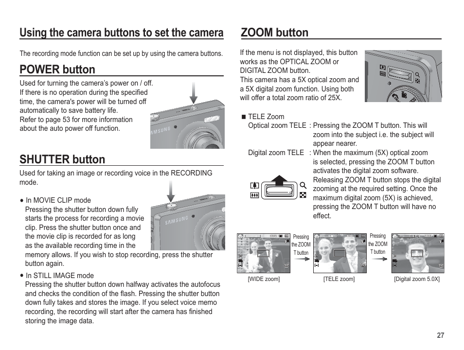 Power button shutter button | Samsung EC-SL620ABP-US User Manual | Page 28 / 103