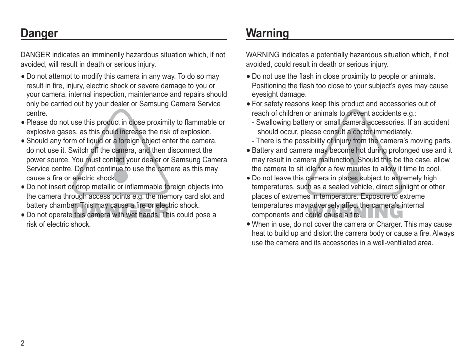 Warning, Danger | Samsung EC-SL620ABP-US User Manual | Page 3 / 103