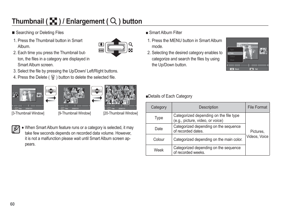 Thumbnail ( º ) / enlargement ( í ) button, Ŷdetails of each category | Samsung EC-SL620ABP-US User Manual | Page 61 / 103