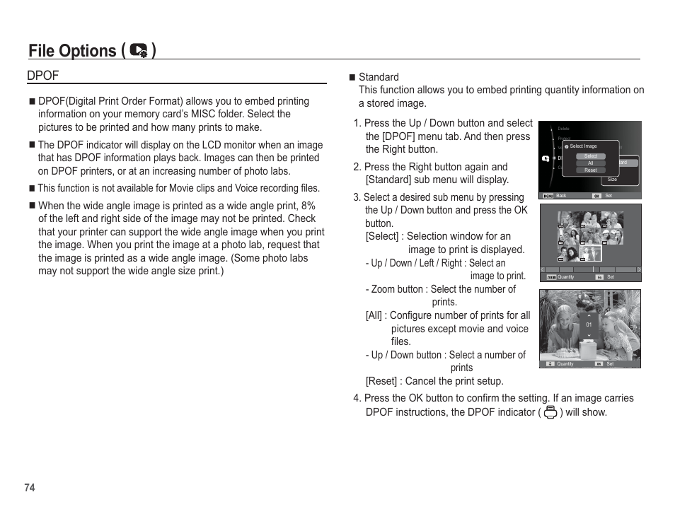 File options ( ), Dpof | Samsung EC-SL620ABP-US User Manual | Page 75 / 103