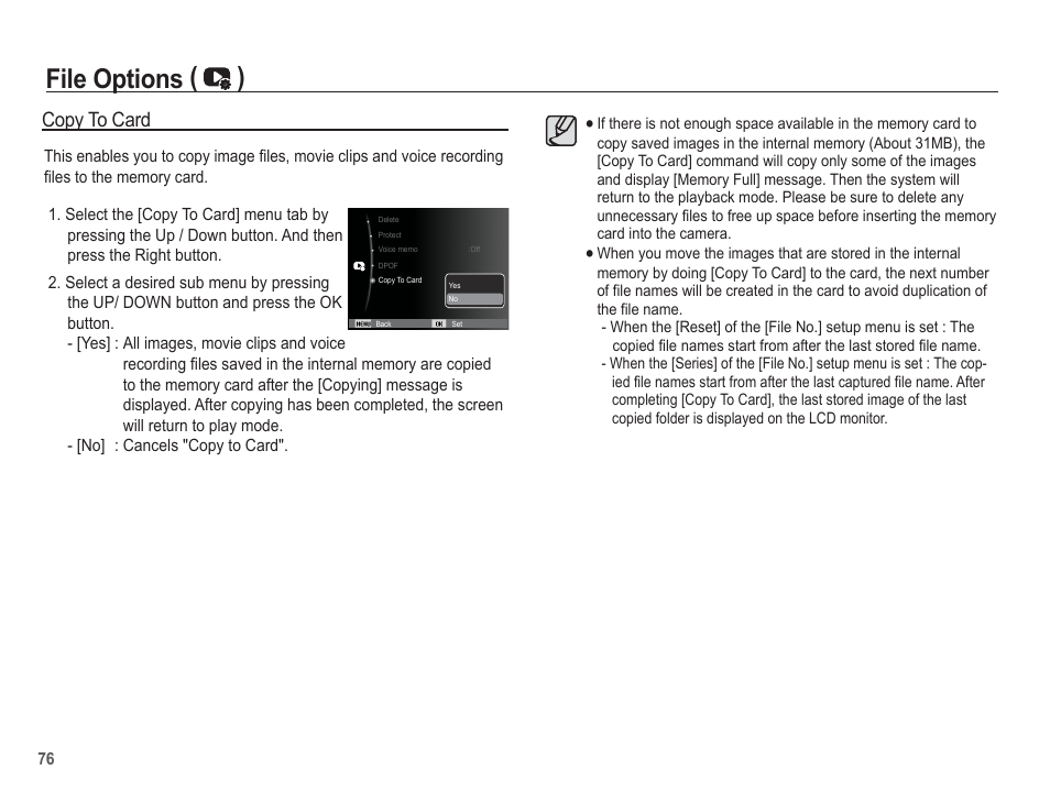 File options ( ), Copy to card | Samsung EC-SL620ABP-US User Manual | Page 77 / 103