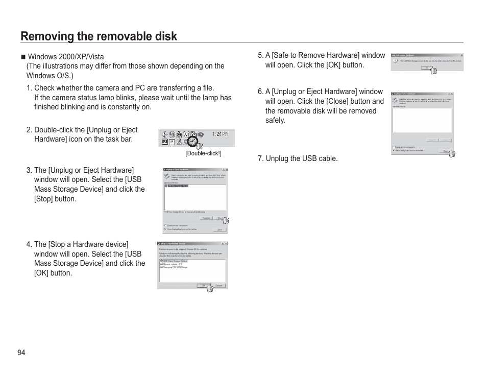 Removing the removable disk | Samsung EC-SL620ABP-US User Manual | Page 95 / 103