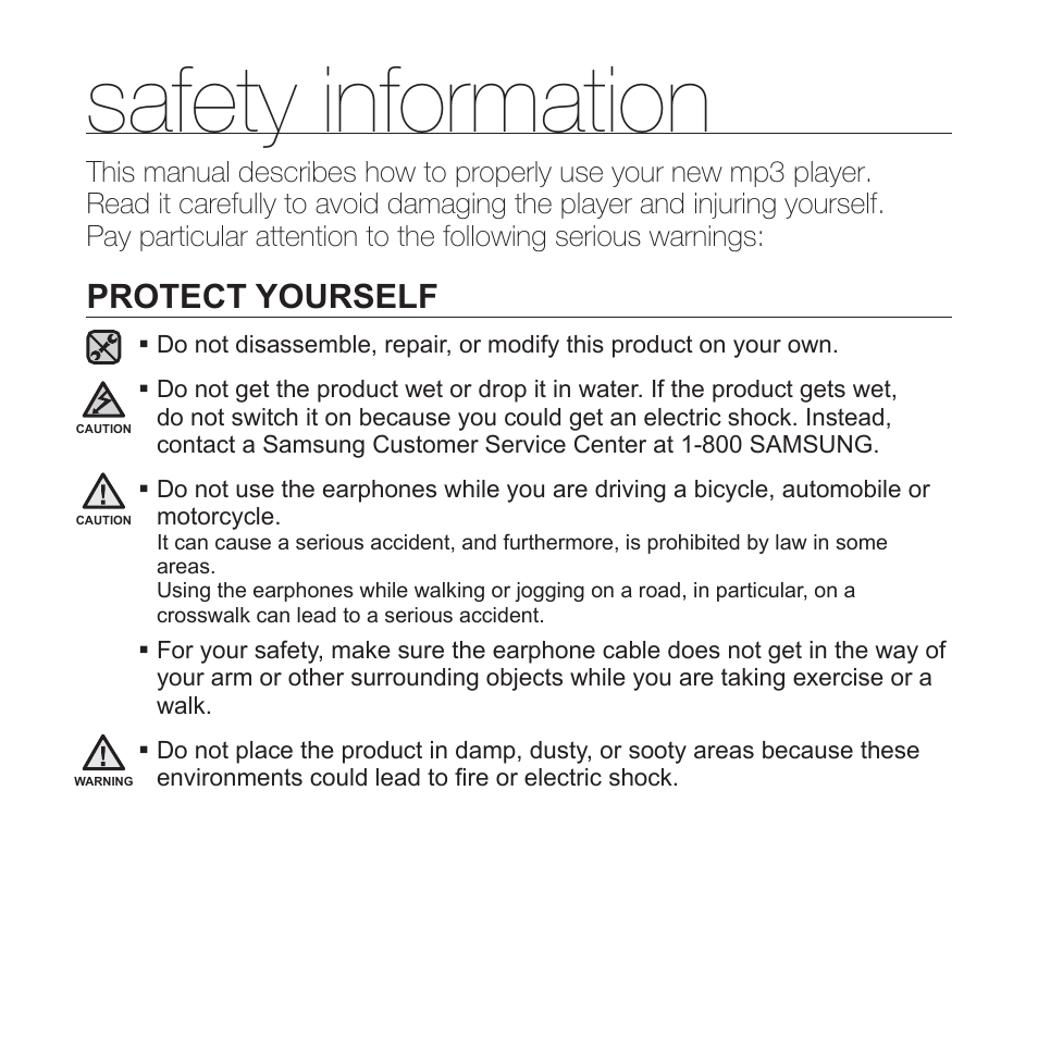 Safety information, Protect yourself | Samsung YP-T10JAUY-XAA User Manual | Page 4 / 107