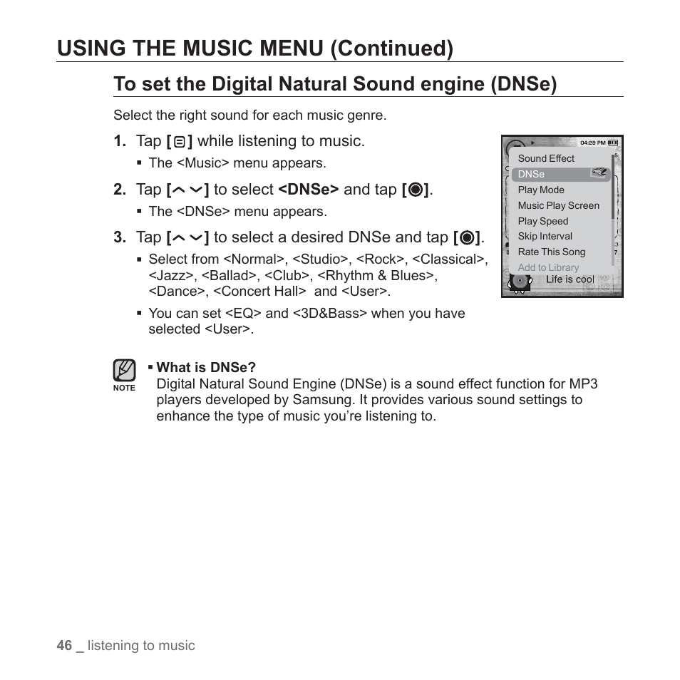 Using the music menu (continued) | Samsung YP-T10JAUY-XAA User Manual | Page 46 / 107
