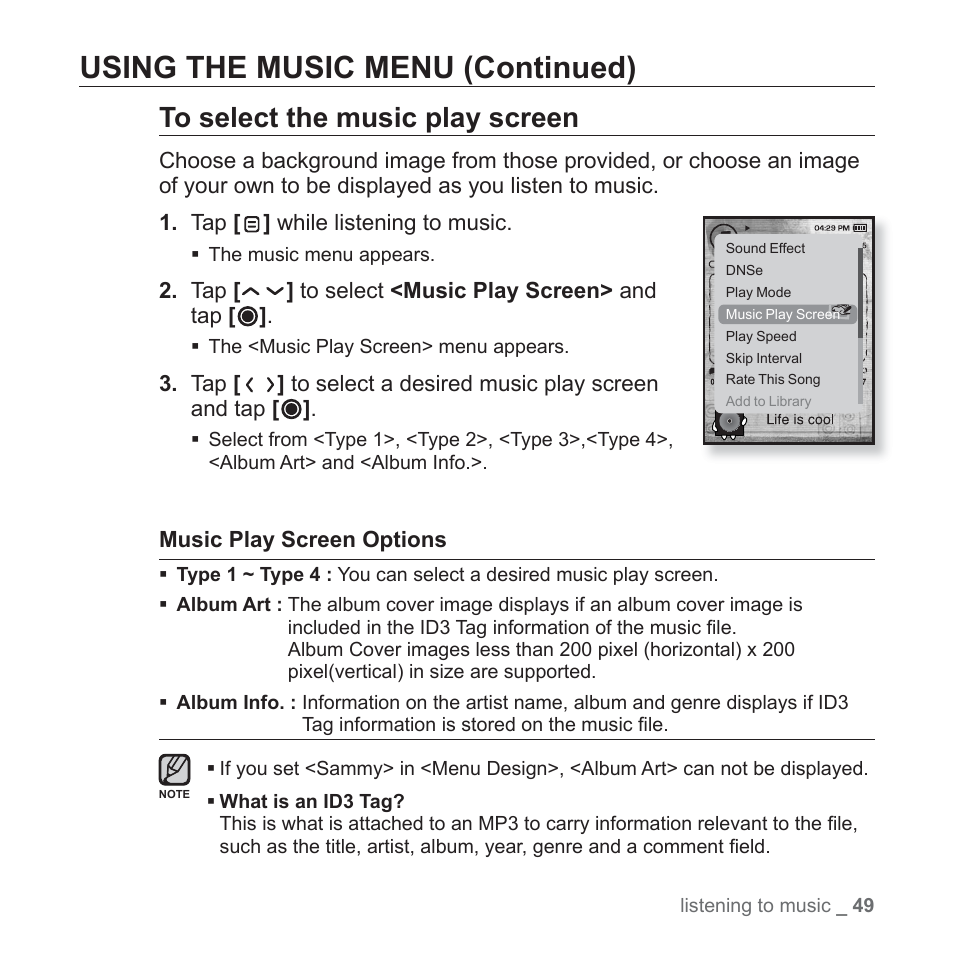 Using the music menu (continued) | Samsung YP-T10JAUY-XAA User Manual | Page 49 / 107