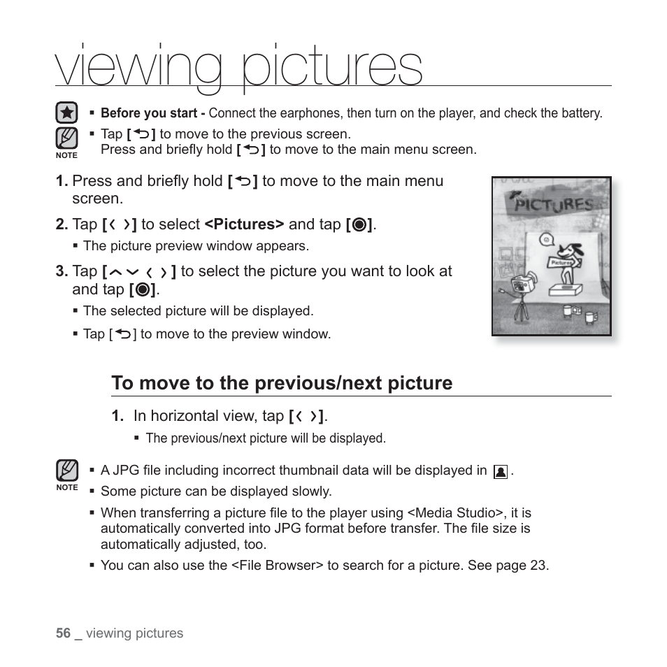 Viewing pictures | Samsung YP-T10JAUY-XAA User Manual | Page 56 / 107