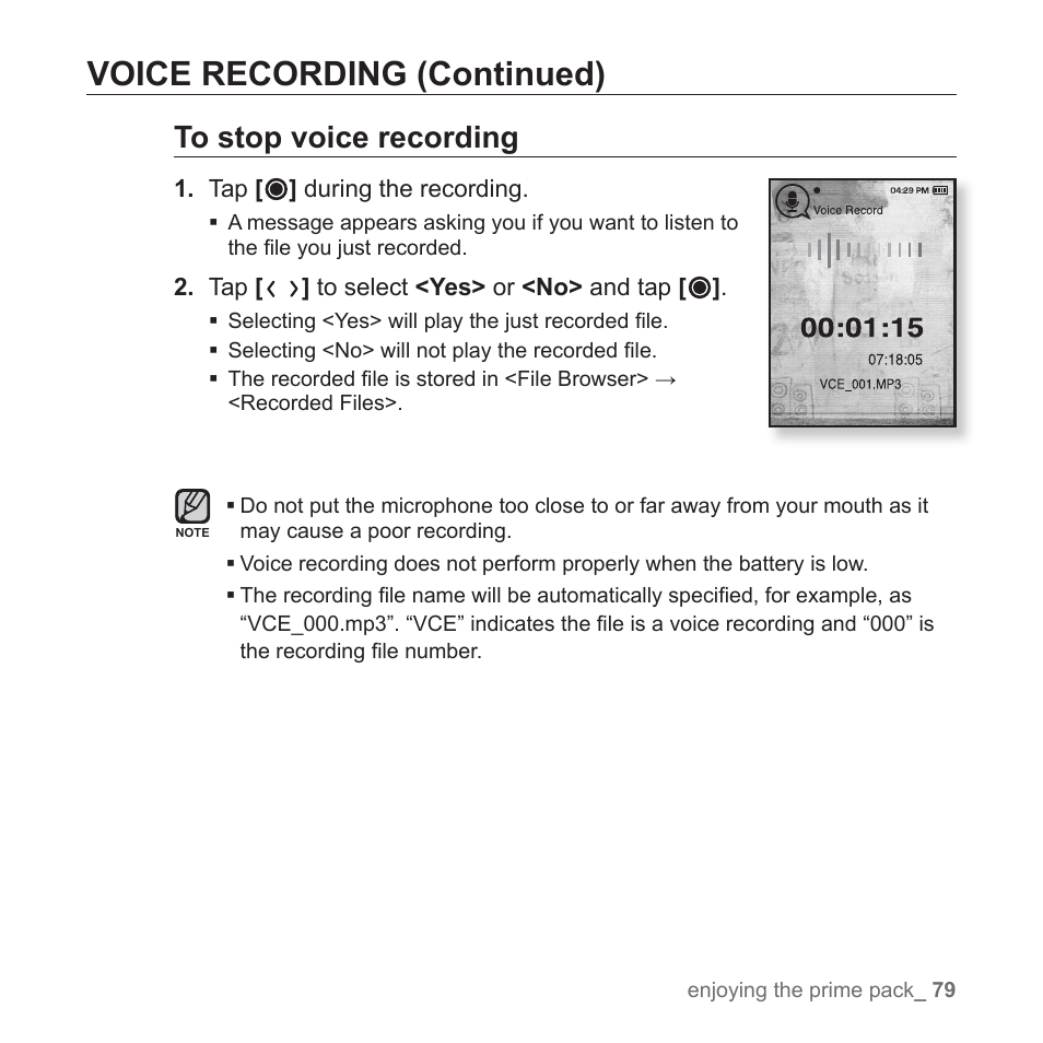 Voice recording (continued) | Samsung YP-T10JAUY-XAA User Manual | Page 79 / 107