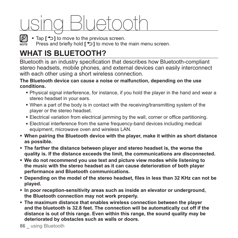 Using bluetooth, What is bluetooth | Samsung YP-T10JAUY-XAA User Manual | Page 86 / 107