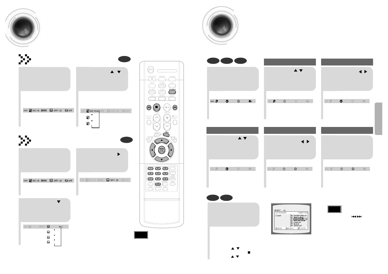 Selecting audio/subtitle language, Moving directly to a scene/song, 26 moving directly to a scene/song | 25 selecting audio/subtitle language, Audio language selection function, Subtitle language selection function | Samsung HTDB120TH User Manual | Page 14 / 31