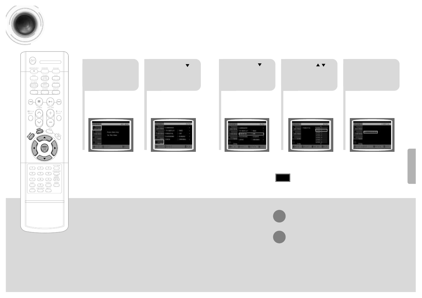 Setting parental controls (rating level), 35 36 setting parental controls (rating level) | Samsung HTDB120TH User Manual | Page 19 / 31