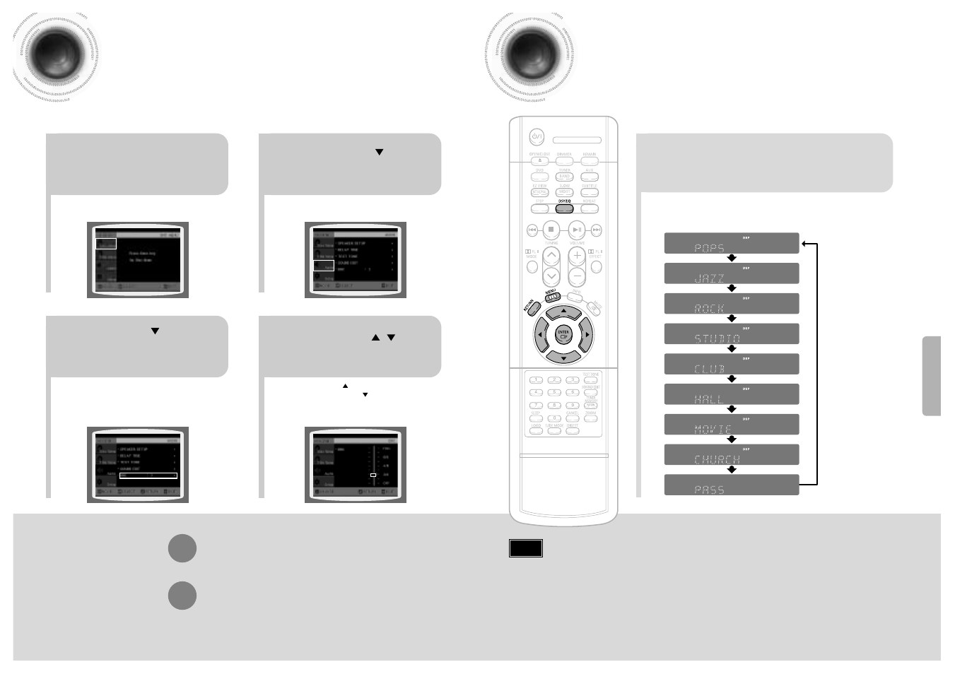 Setting the drc (dynamic range compression), Sound field (dsp)/eq function, 47 48 setting the drc | Dynamic range compression) | Samsung HTDB120TH User Manual | Page 25 / 31