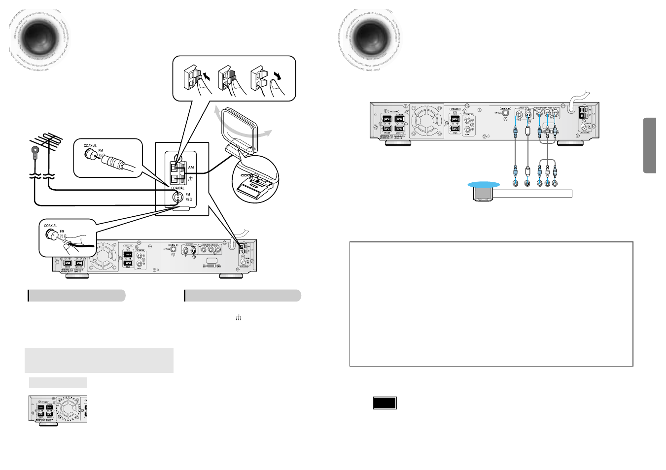 Connecting the fm and am(mw) antennas, Connecting the video to tv, 14 connecting the video to tv 13 | Connecting the fm and am, Antennas, Mw ) | Samsung HTDB120TH User Manual | Page 8 / 31