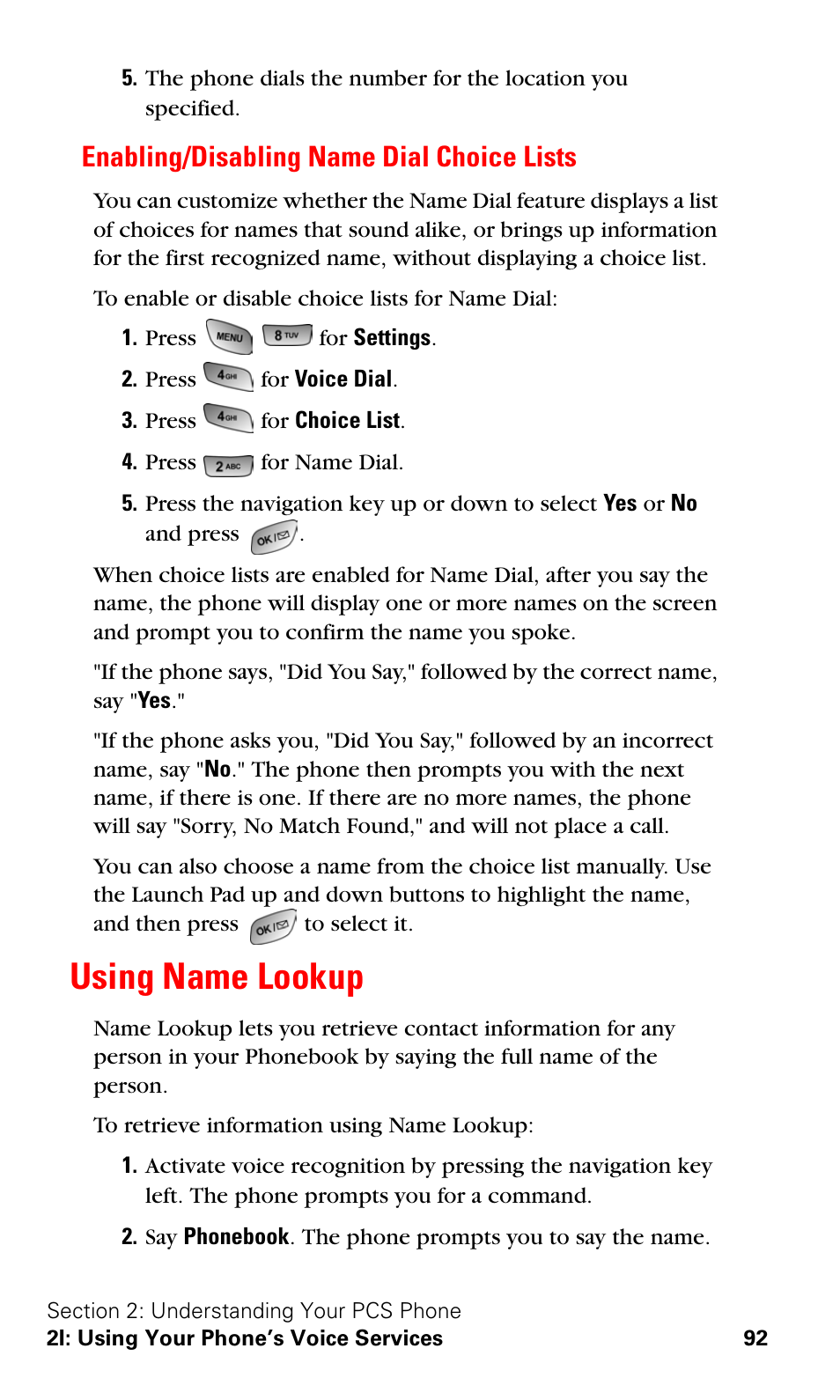 Enabling/disabling name dial choice lists, Using name lookup | Samsung SPH-A600ZSSXAR User Manual | Page 100 / 178