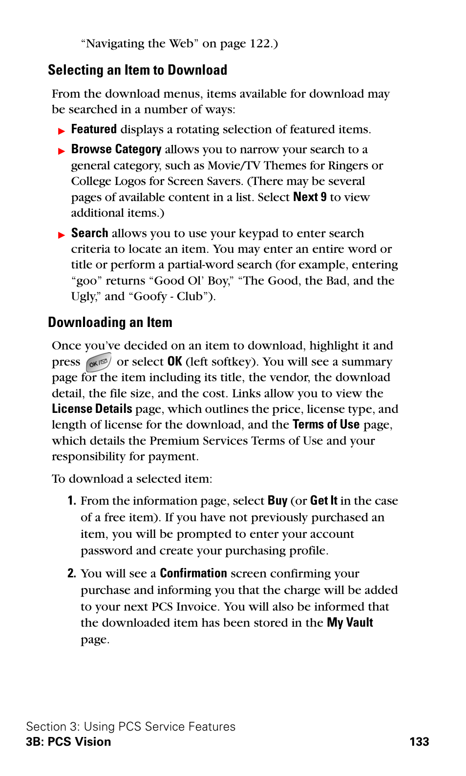 Selecting an item to download, Downloading an item | Samsung SPH-A600ZSSXAR User Manual | Page 141 / 178