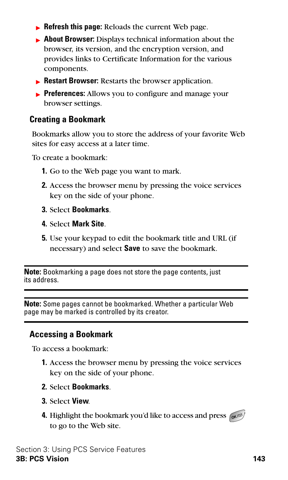 Creating a bookmark, Accessing a bookmark | Samsung SPH-A600ZSSXAR User Manual | Page 151 / 178