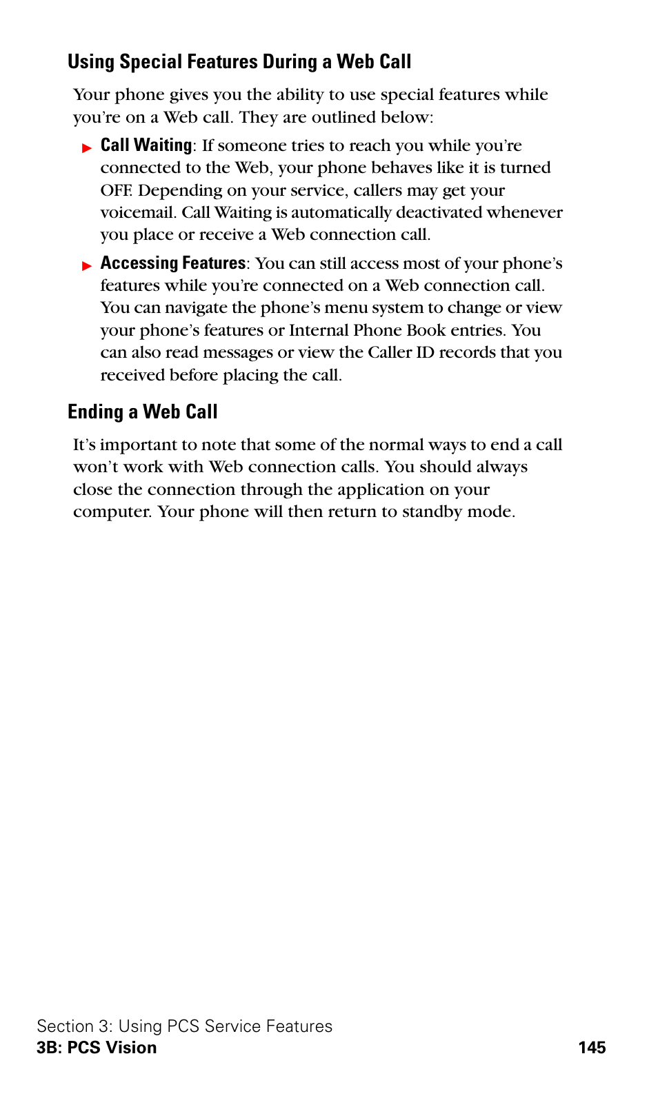 Using special features during a web call, Ending a web call | Samsung SPH-A600ZSSXAR User Manual | Page 153 / 178