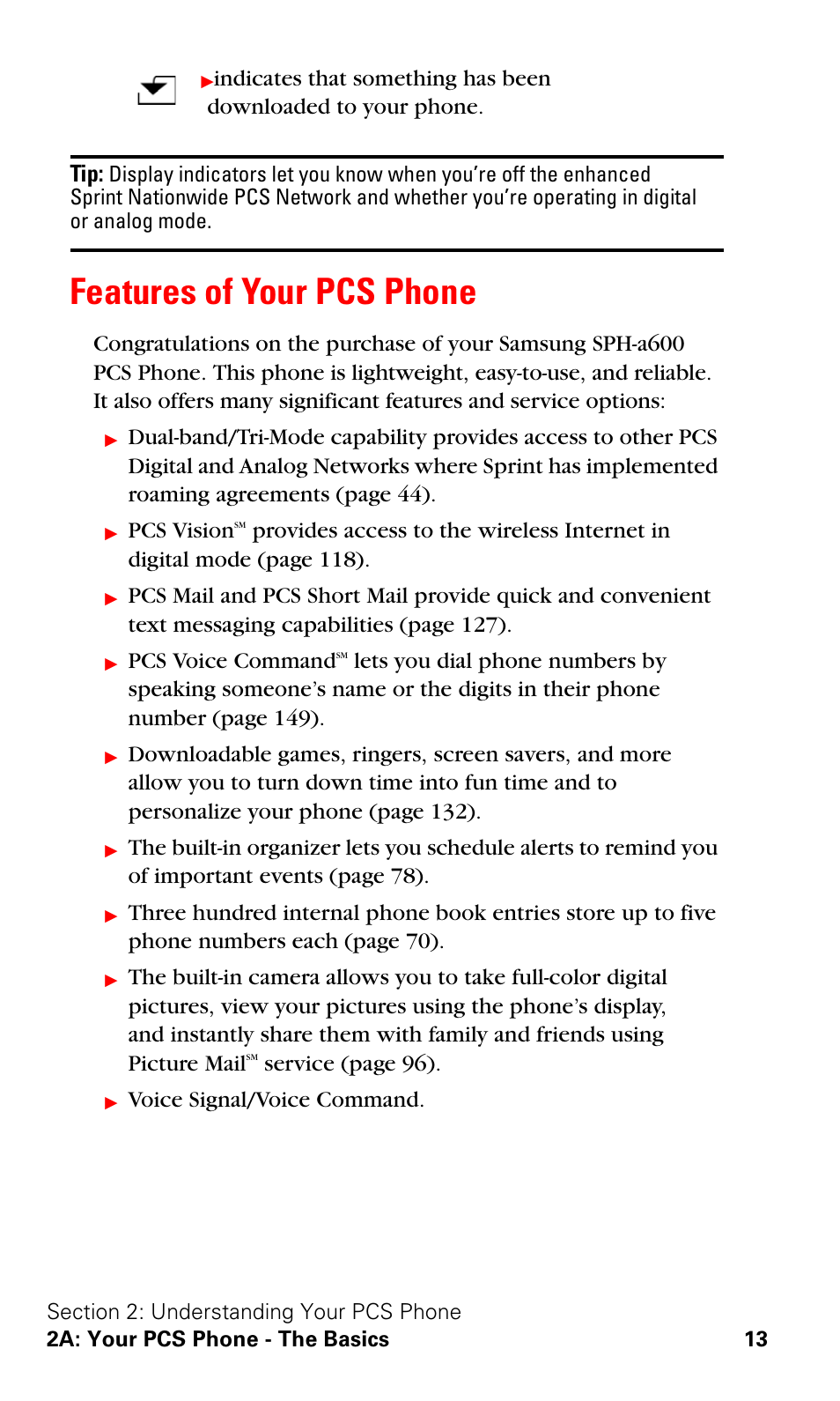 Features of your pcs phone, Pcs vision, Pcs voice command | Service ( page 96), Voice signal/voice command | Samsung SPH-A600ZSSXAR User Manual | Page 21 / 178