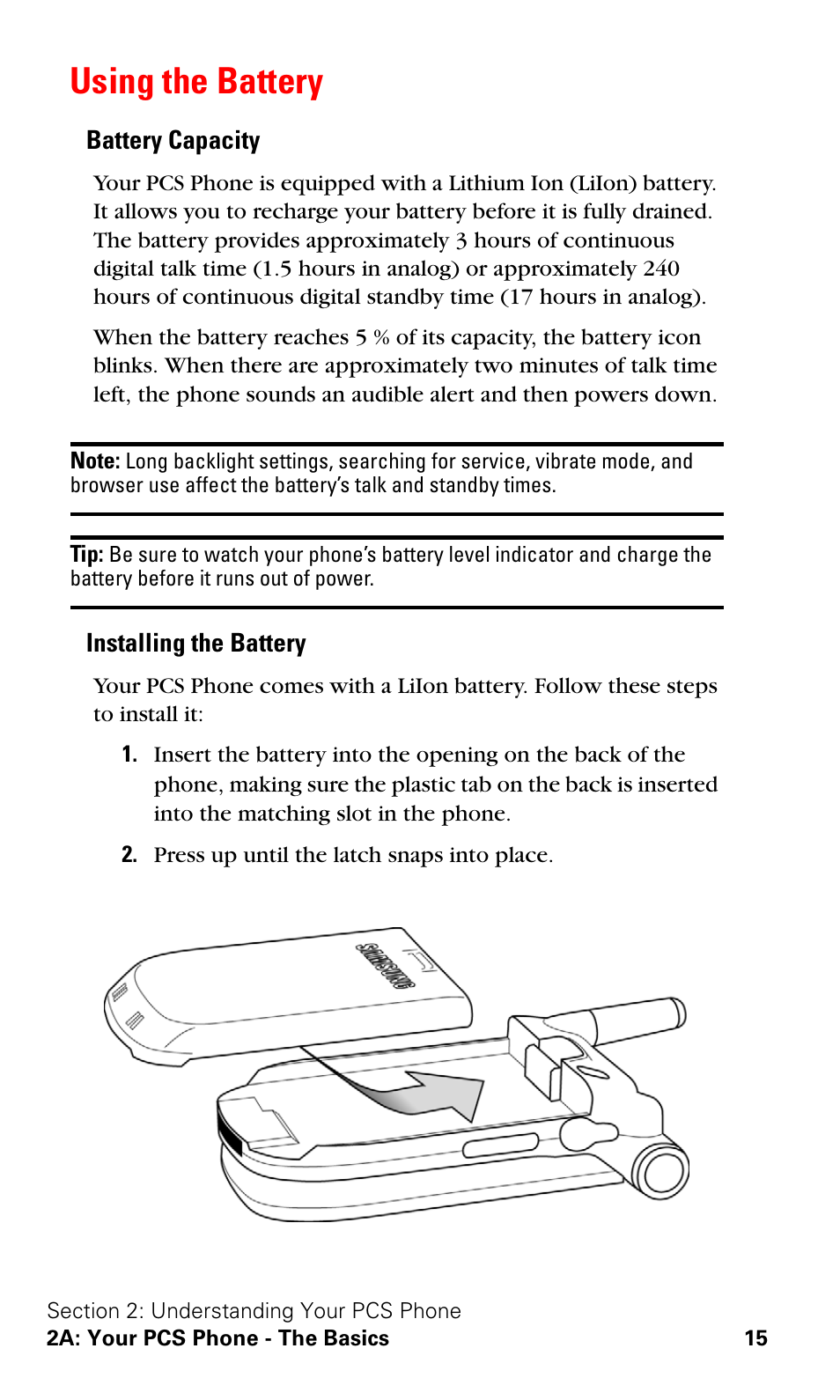 Using the battery | Samsung SPH-A600ZSSXAR User Manual | Page 23 / 178