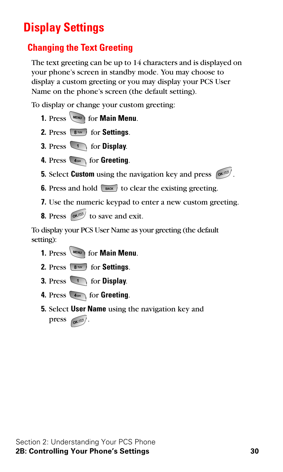 Display settings, Changing the text greeting | Samsung SPH-A600ZSSXAR User Manual | Page 38 / 178