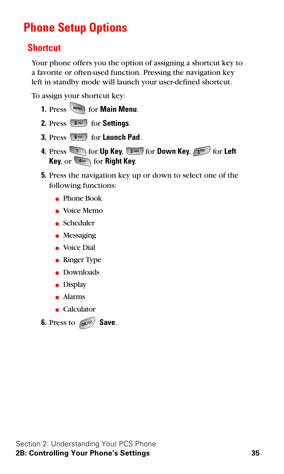 Phone setup options, Shortcut | Samsung SPH-A600ZSSXAR User Manual | Page 43 / 178