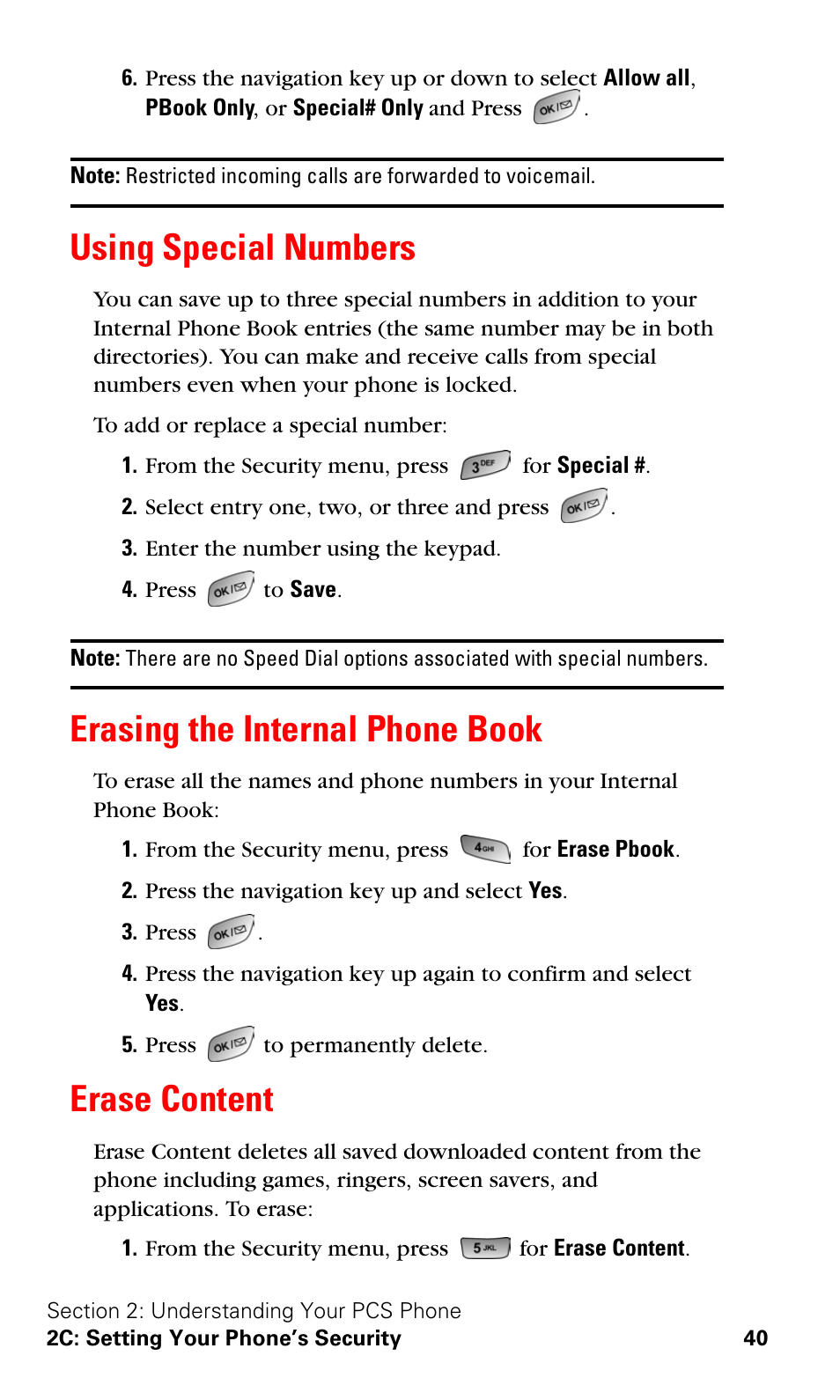 Using special numbers, Erasing the internal phone book, Erase content | Samsung SPH-A600ZSSXAR User Manual | Page 48 / 178