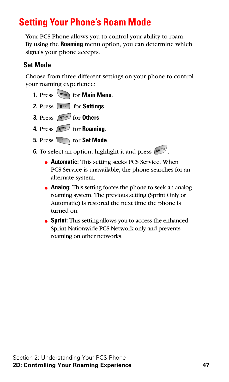 Setting your phone’s roam mode, Set mode | Samsung SPH-A600ZSSXAR User Manual | Page 55 / 178