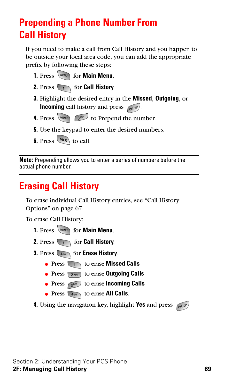 Prepending a phone number from call history, Erasing call history | Samsung SPH-A600ZSSXAR User Manual | Page 77 / 178