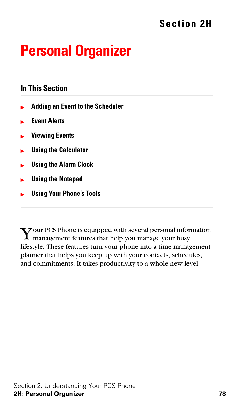 Personal organizer, 2h. personal organizer | Samsung SPH-A600ZSSXAR User Manual | Page 86 / 178