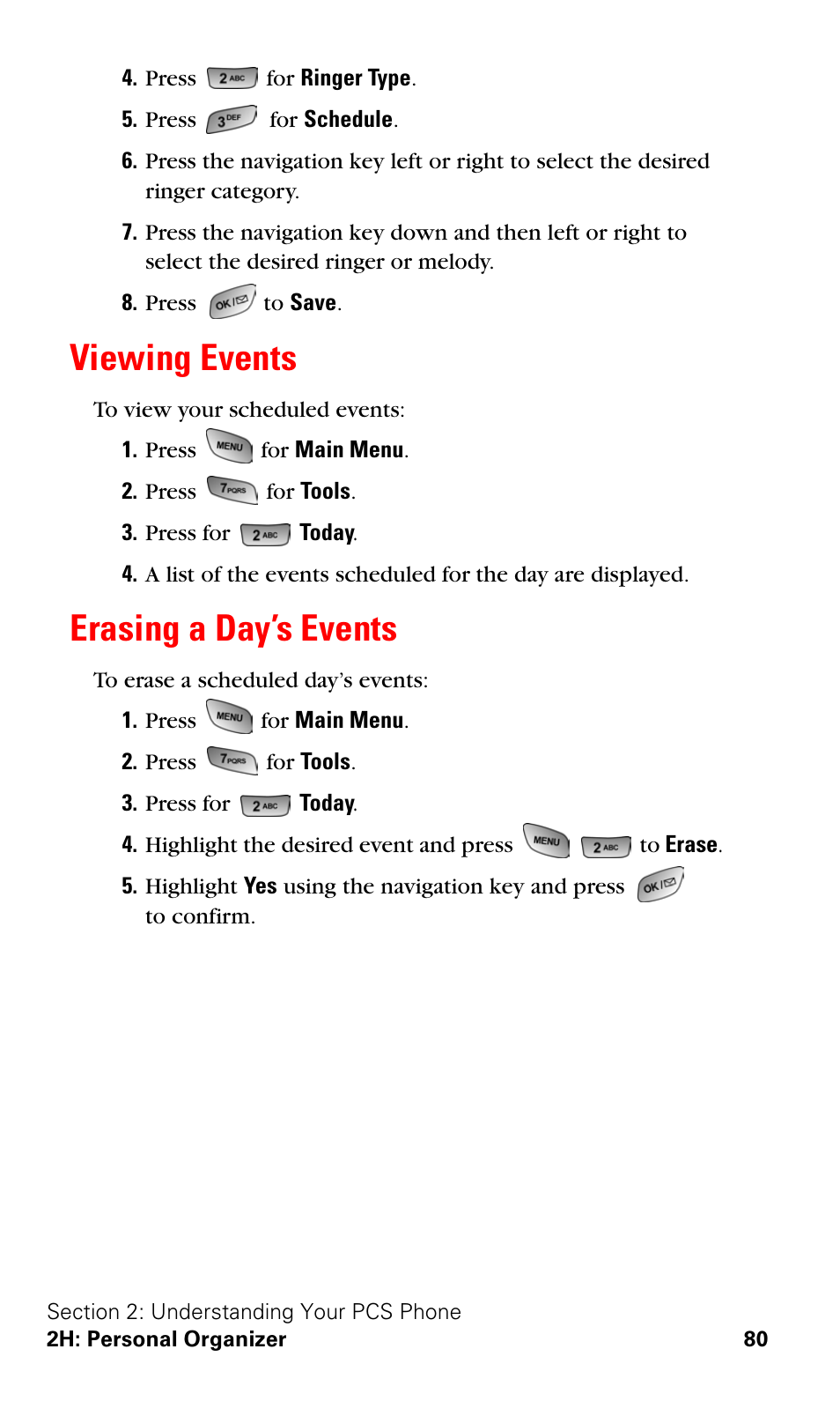 Viewing events, Erasing a day’s events, Viewing events erasing a day’s events | Samsung SPH-A600ZSSXAR User Manual | Page 88 / 178