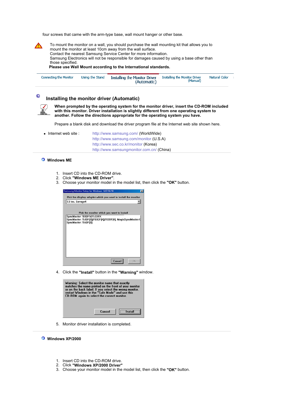 Installing the monitor driver(manual) | Samsung LS19DOCSSK-XBM User Manual | Page 23 / 54