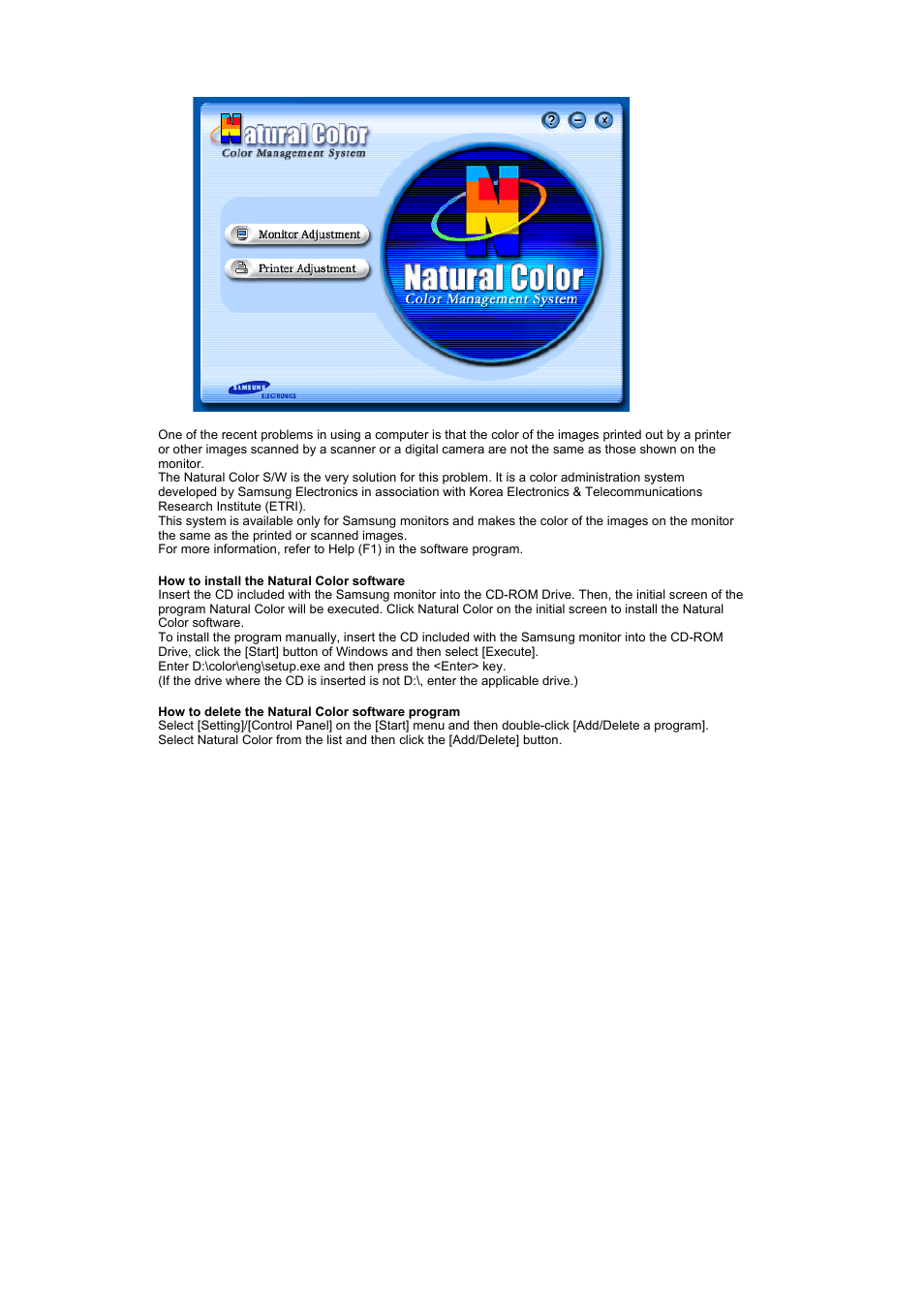 Natural color, Adjusting your monitor | Samsung LS19DOCSSK-XBM User Manual | Page 28 / 54