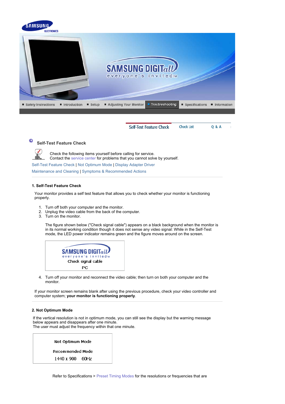 Self-test feature check, Check& list | Samsung LS19DOCSSK-XBM User Manual | Page 37 / 54
