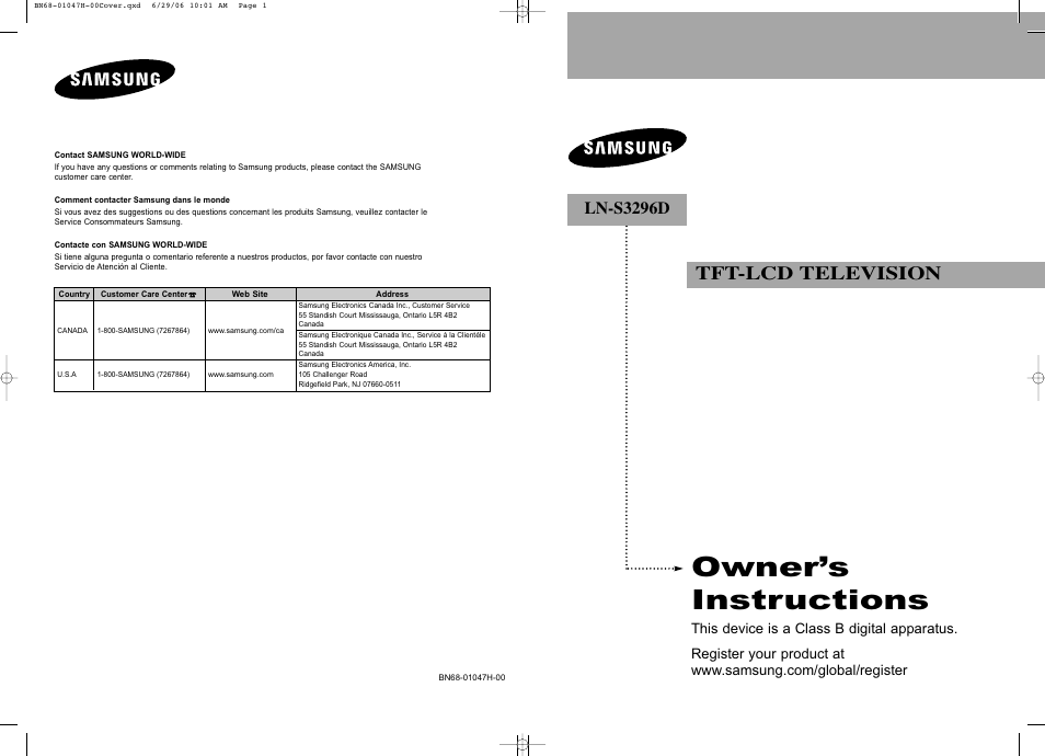 Samsung LNS3296DX-XAA User Manual | 179 pages