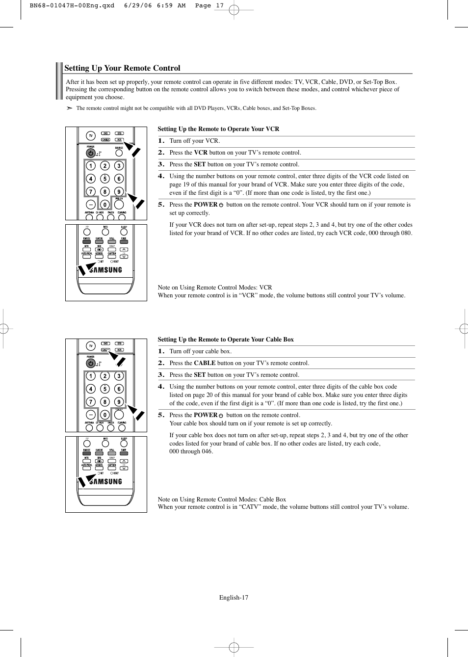 Setting up your remote control | Samsung LNS3296DX-XAA User Manual | Page 19 / 179