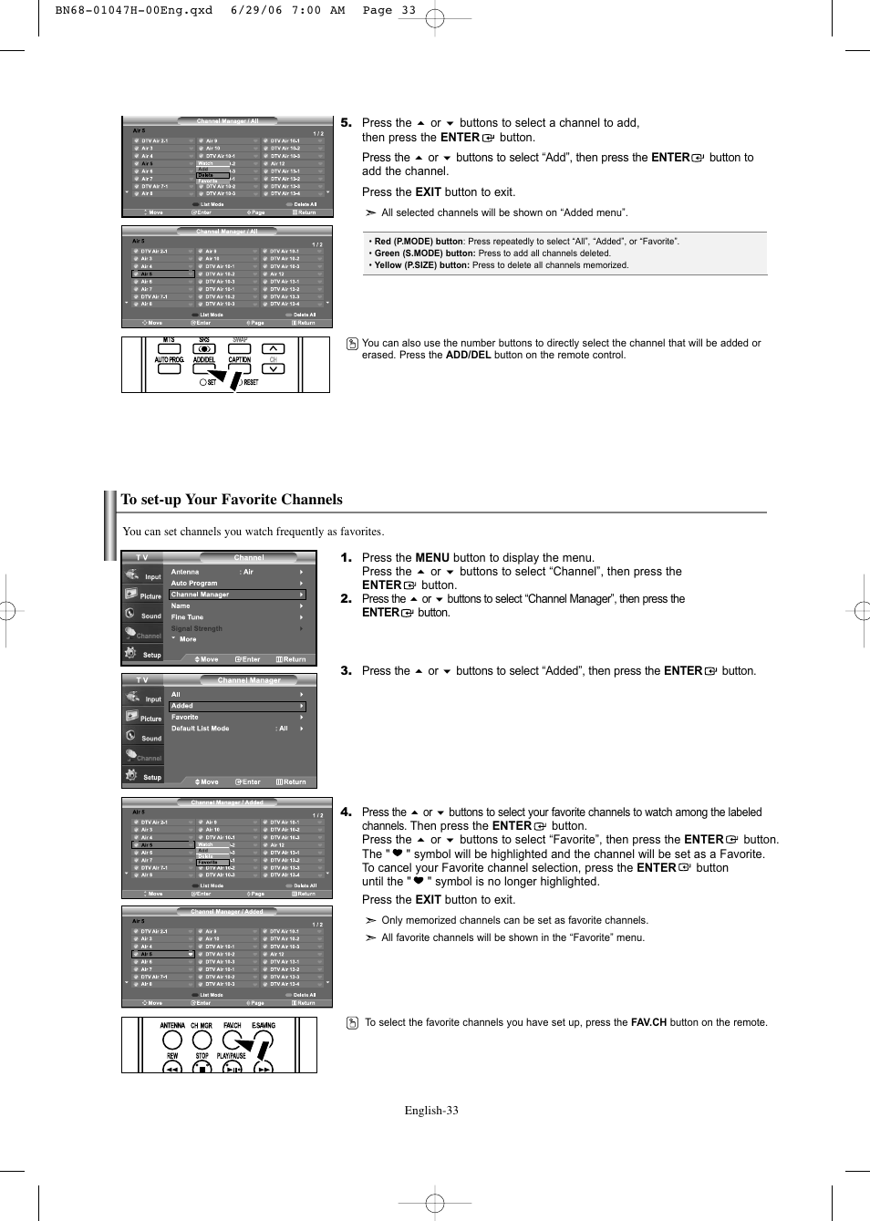 To set-up your favorite channels | Samsung LNS3296DX-XAA User Manual | Page 35 / 179