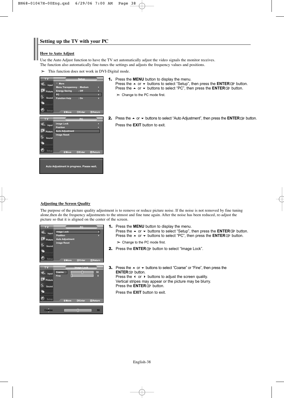 Setting up the tv with your pc | Samsung LNS3296DX-XAA User Manual | Page 40 / 179
