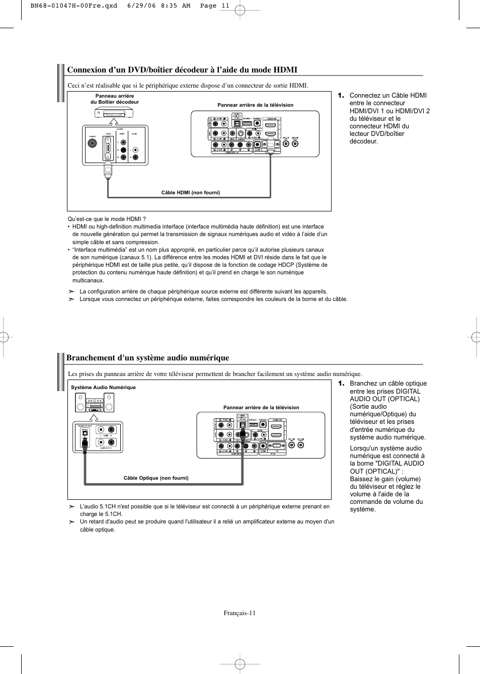 Branchement d'un système audio numérique | Samsung LNS3296DX-XAA User Manual | Page 72 / 179