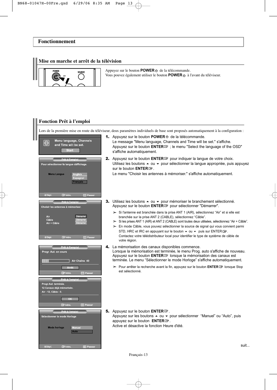 Fonctionnement | Samsung LNS3296DX-XAA User Manual | Page 74 / 179