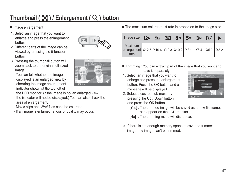 Thumbnail ( º ) / enlargement ( í ) button | Samsung EC-SL40ZZBASUS User Manual | Page 58 / 98