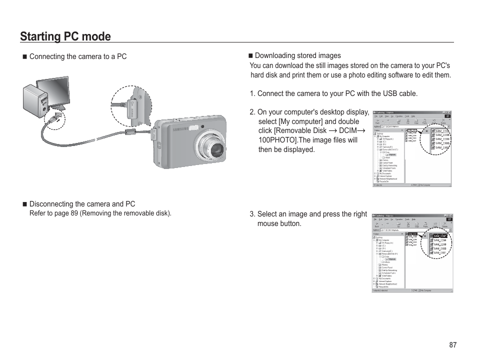Starting pc mode | Samsung EC-SL40ZZBASUS User Manual | Page 88 / 98