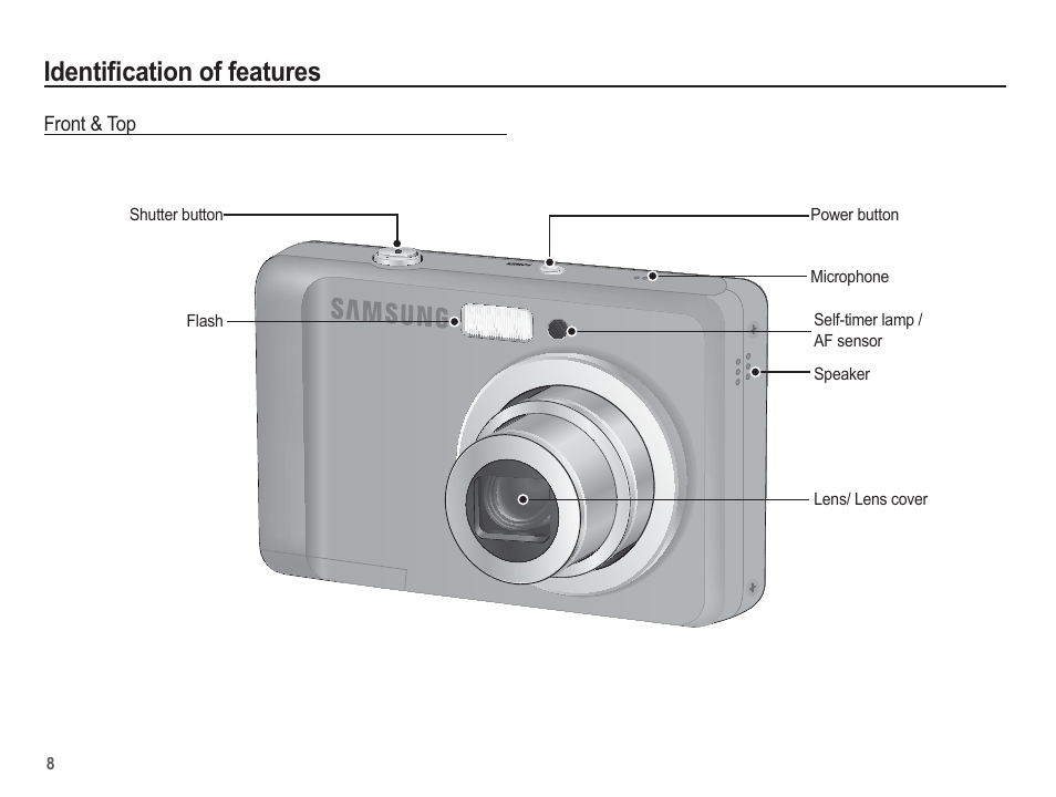 Identifi cation of features | Samsung EC-SL40ZZBASUS User Manual | Page 9 / 98