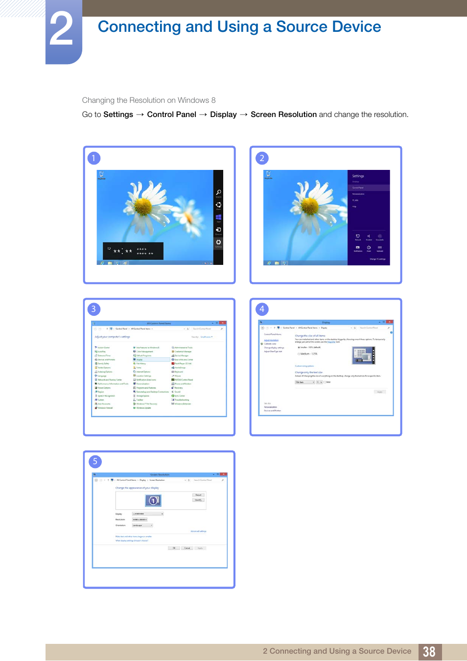 Connecting and using a source device | Samsung LS27C750PS-ZA User Manual | Page 38 / 98