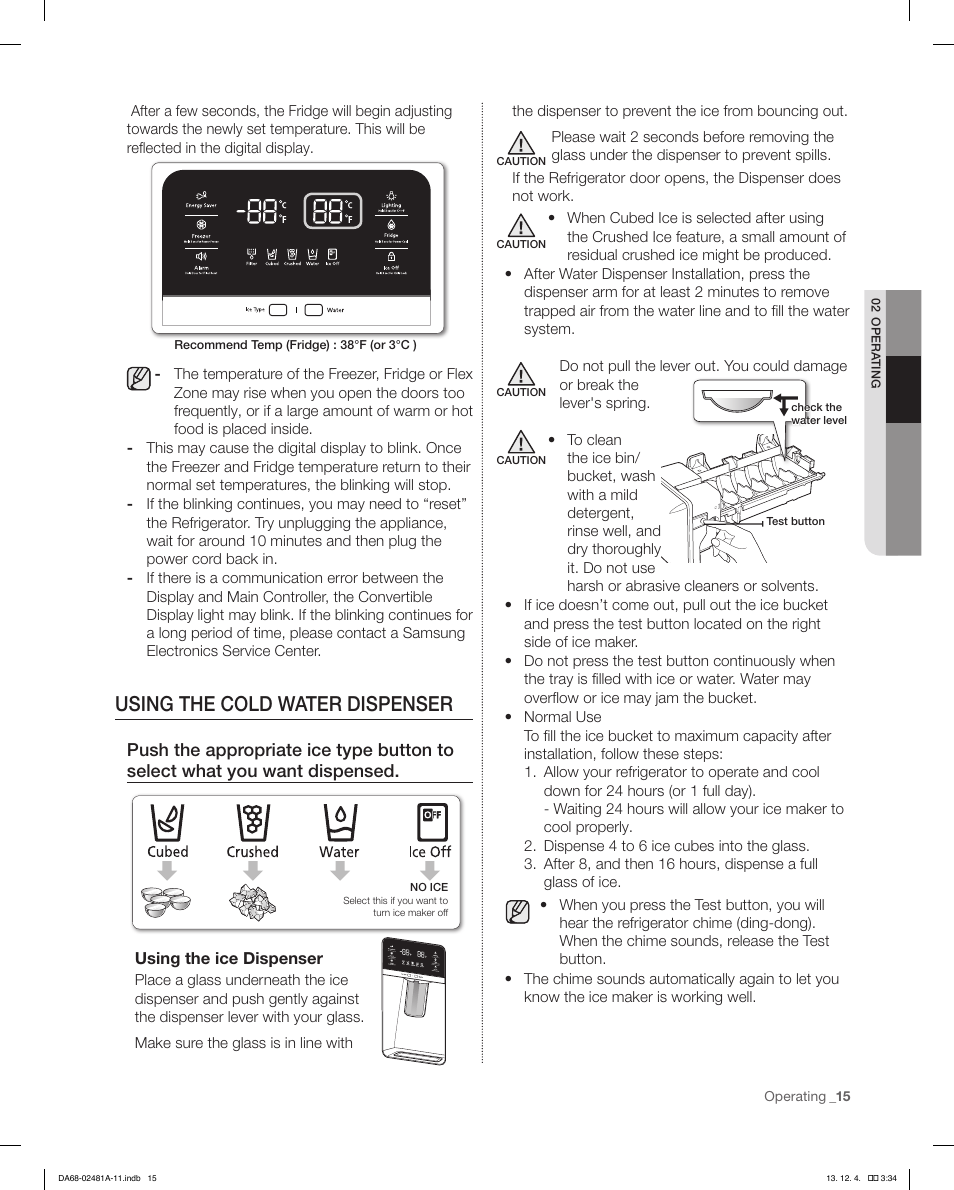 Using the cold water dispenser | Samsung RF4267HAWP-XAA User Manual | Page 15 / 84